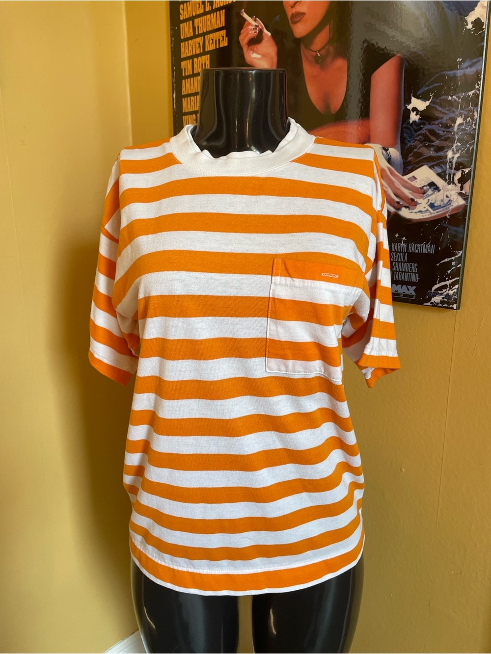 Women’s Vintage  Select White and Orange Striped Top ( Medium )